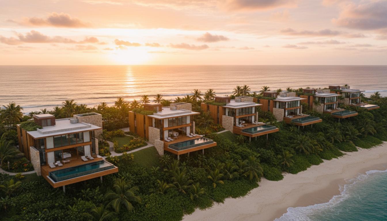 抬高的别墅，全景海景